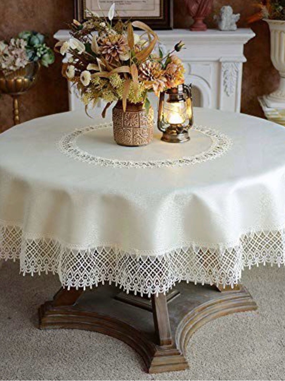 Elegant Cream Lace Round Tablecloth - Home Dining